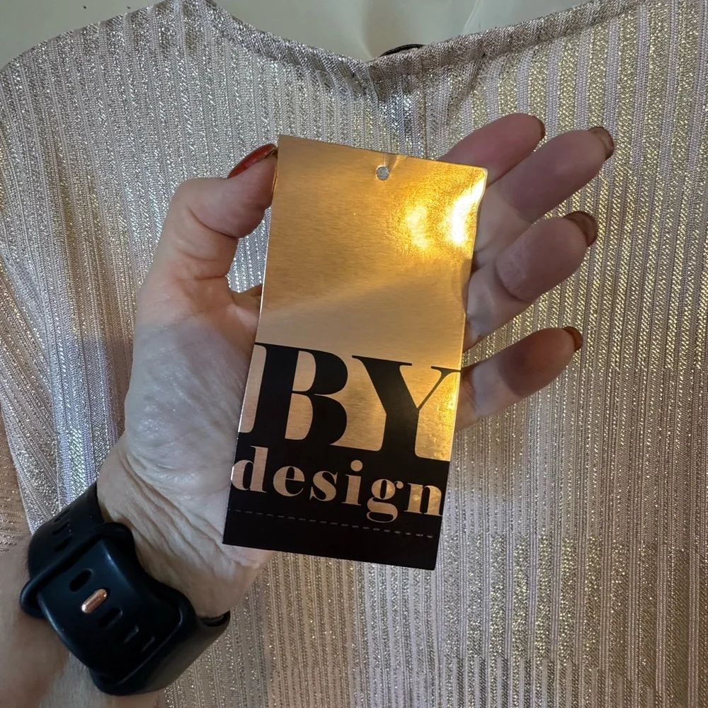 NWT  V-Neck BLUSH/GOLD  Shimmer Tie-Sleeve Top    LARGE    #K - Picture 9 of 9